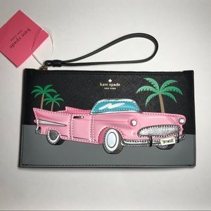 Kate Spade Checking in Pink Cadillac Car Leather Applique Ariah Wristlet